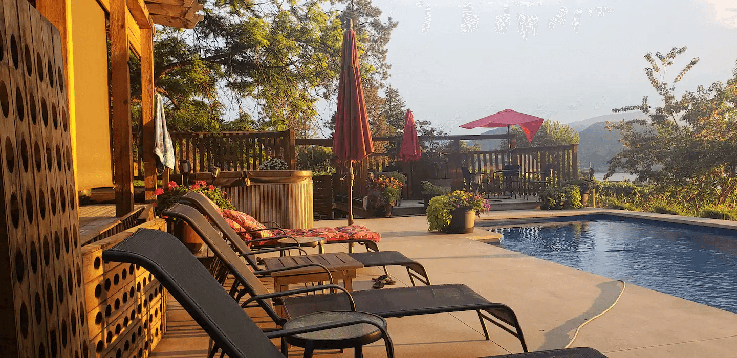 Lawn chairs on pool deck